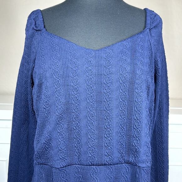 Julia Jordan Sweetheart Neck Long Sleeve Knit Dress Navy Blue Textured Size 14 - Picture 5 of 16